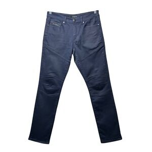 Fried Denim Mens Slim Fit Moto Paneled Pants Navy Blue 32x32 Streetwear Biker